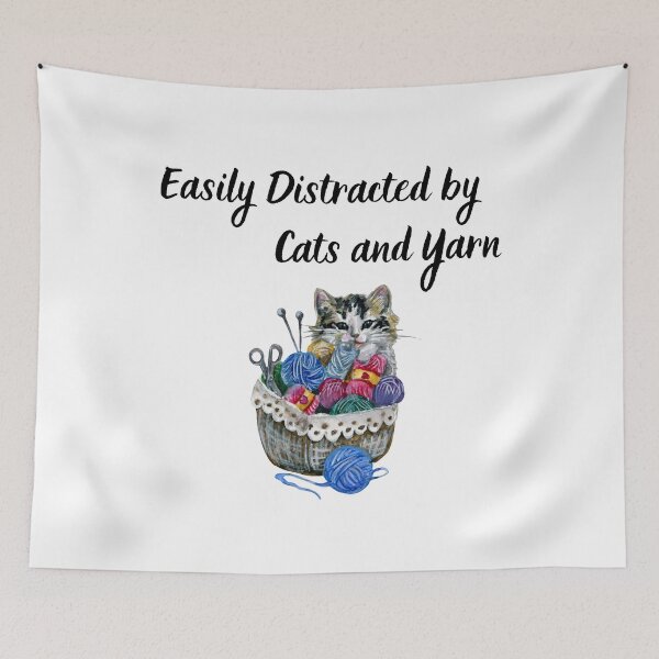 Item preview, Easily Distracted By Cats and Yarn designed and sold by Knitterty.