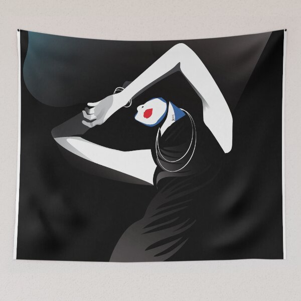 Item preview, minimal black dress lady 2 illustration with red lipstick designed and sold by Digipaintings.