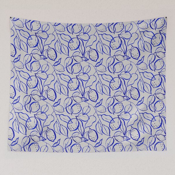 Item preview, Blue lemons and leaves pattern designed and sold by TanyaMakesART.