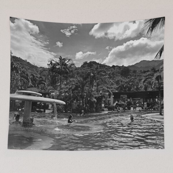 Item preview, Mountain Side Hot Spring Resort - Los Baños Laguna Philippines Black and White designed and sold by RCPphotography.