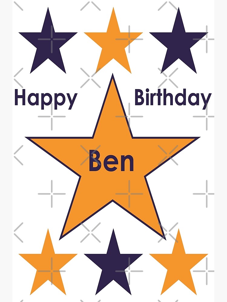 Happy Birthday Ben In Orange And Navy Blue Greeting Card By Rachelmacht Redbubble