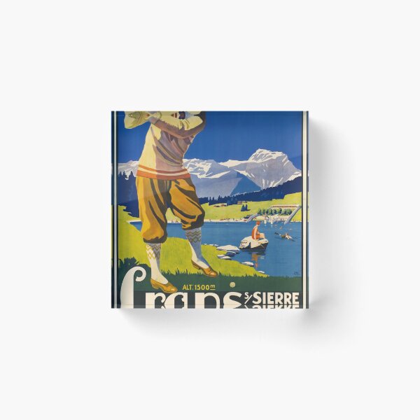 Item preview, retro crans s sierre valais le plus beau golf alpin vintage reclame designed and sold by CorasPosters.