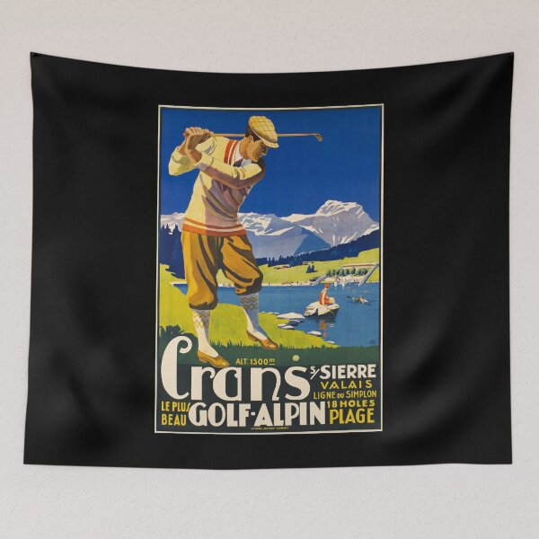 Item preview, retro crans s sierre valais le plus beau golf alpin vintage reclame designed and sold by CorasPosters.