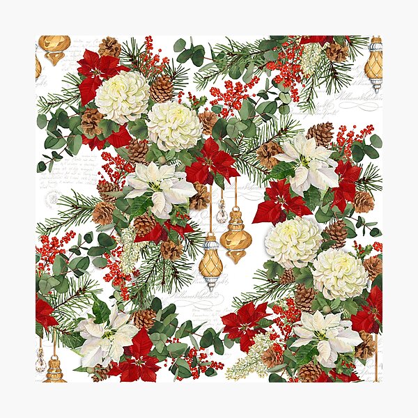 Poinsettias, Eucalyptus and Mums Photographic Print