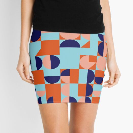 Modernist Pattern (blue and orange) Mini Skirt