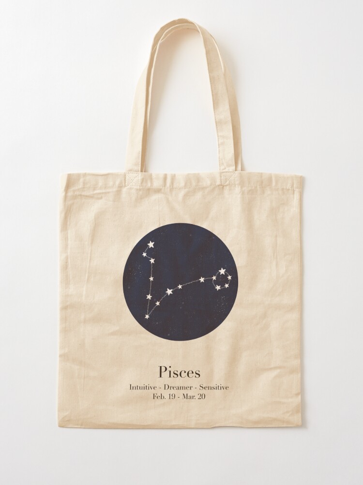 Pisces Zodiac Sign Cotton Canvas Tote Bag Pisces Astrology 