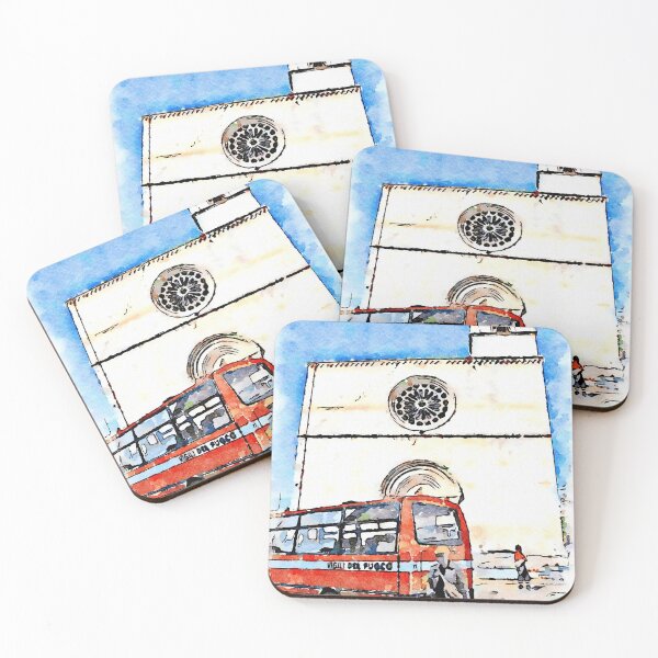 Item preview, L'Aquila: church and red bus designed and sold by Giuseppe Cocco.