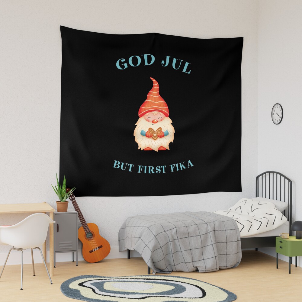 Sweden＊GOD JUL＊Christmas tapestry・* God Jul But First Fika Cute Scandinavian Merry Christmas