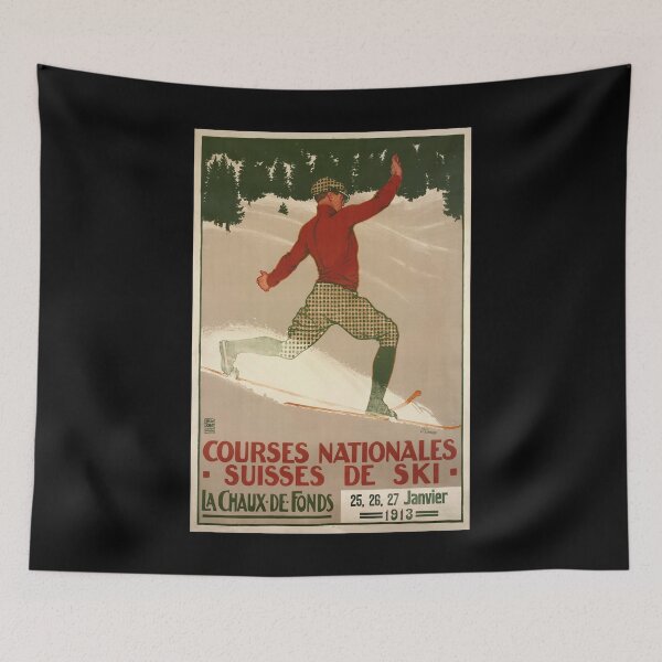 Item preview, retro la chaux de fonds courses nationales suisses de ski vintage reclame designed and sold by CorasPosters.