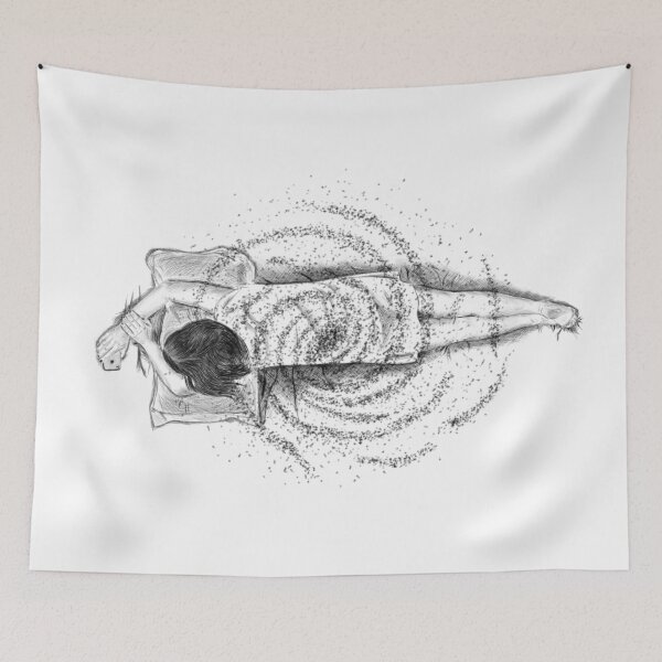 Item preview, Illustration of a girl lying and dreaming on a pillow under the stars designed and sold by iswenyi.