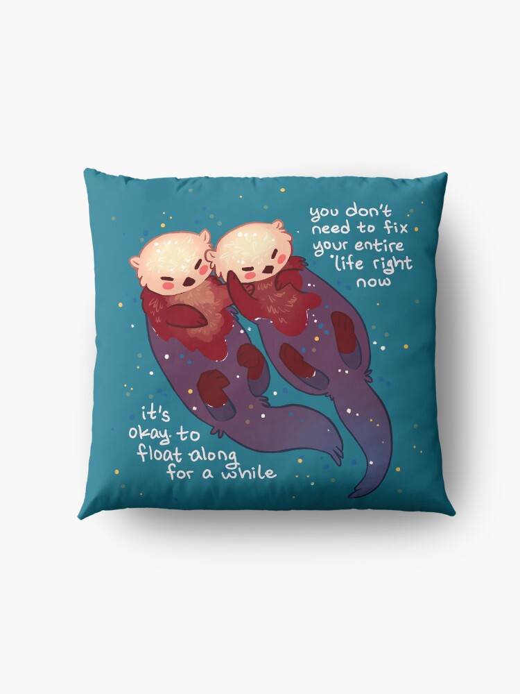 Alternate view of "It's Okay to Float Along For a While" Hand Holding Otters Floor Pillow