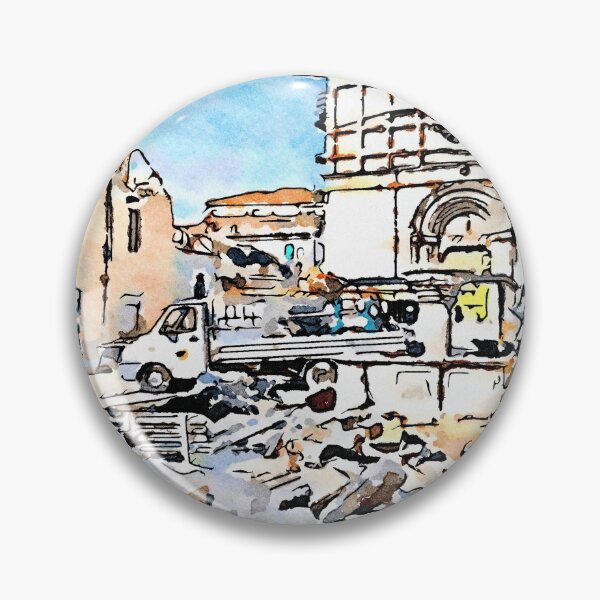 Item preview, L'Aquila: collapsed church and building with fountain truck and rubble designed and sold by Giuseppe Cocco.