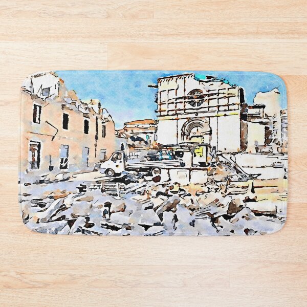 Item preview, L'Aquila: collapsed church and building with fountain truck and rubble designed and sold by Giuseppe Cocco.
