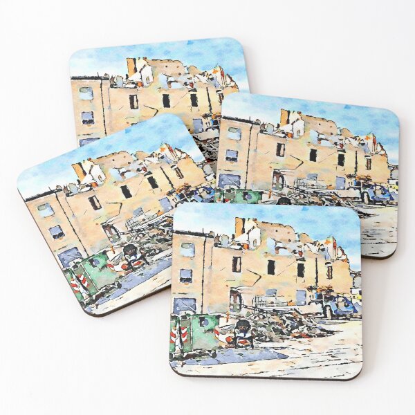Item preview, L'Aquila: collapsed buildings with rubble and fountain designed and sold by Giuseppe Cocco.