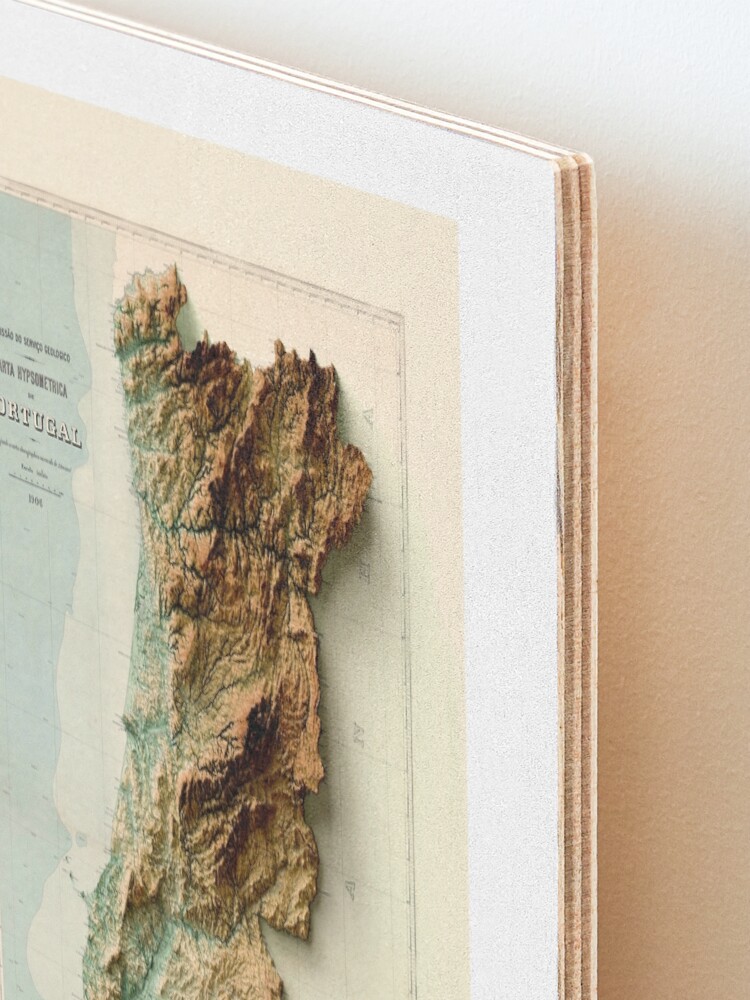 1906 Portugal Relief Map 3D digitally-rendered Art Board Print