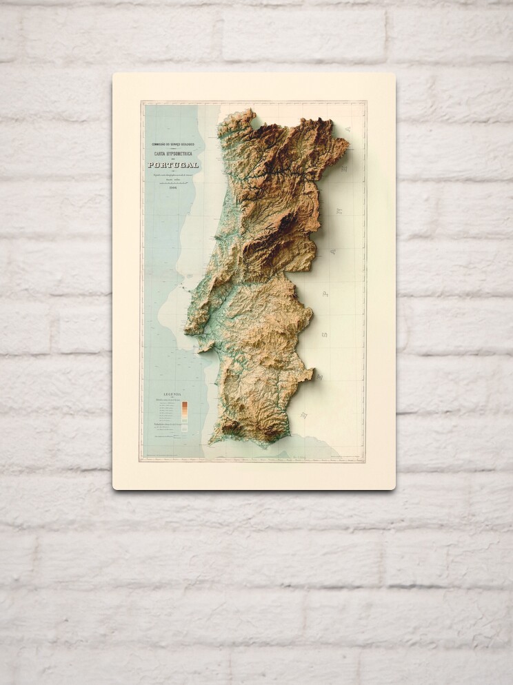 1906 Portugal Relief Map 3D digitally-rendered Art Board Print