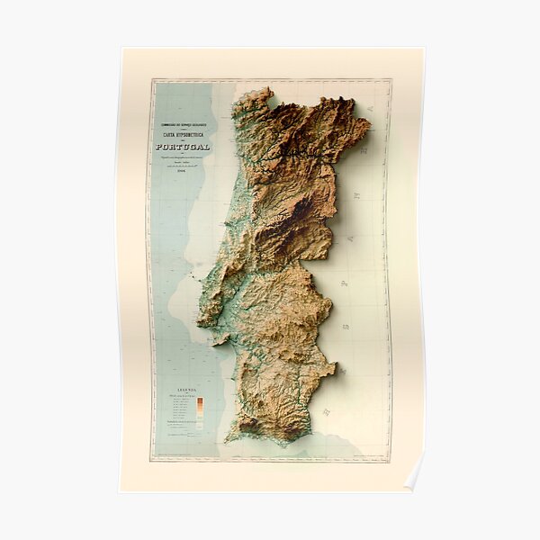 1906 Portugal Relief Map 3D digitally-rendered Poster