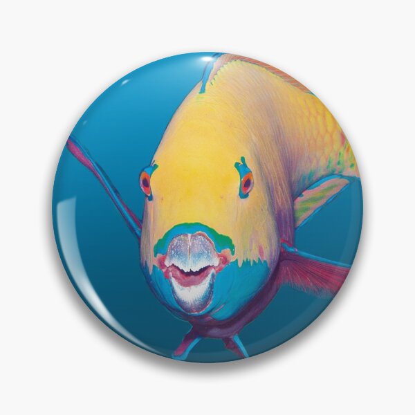 Bunter Papageifisch | Blauer Hintergrund | Button