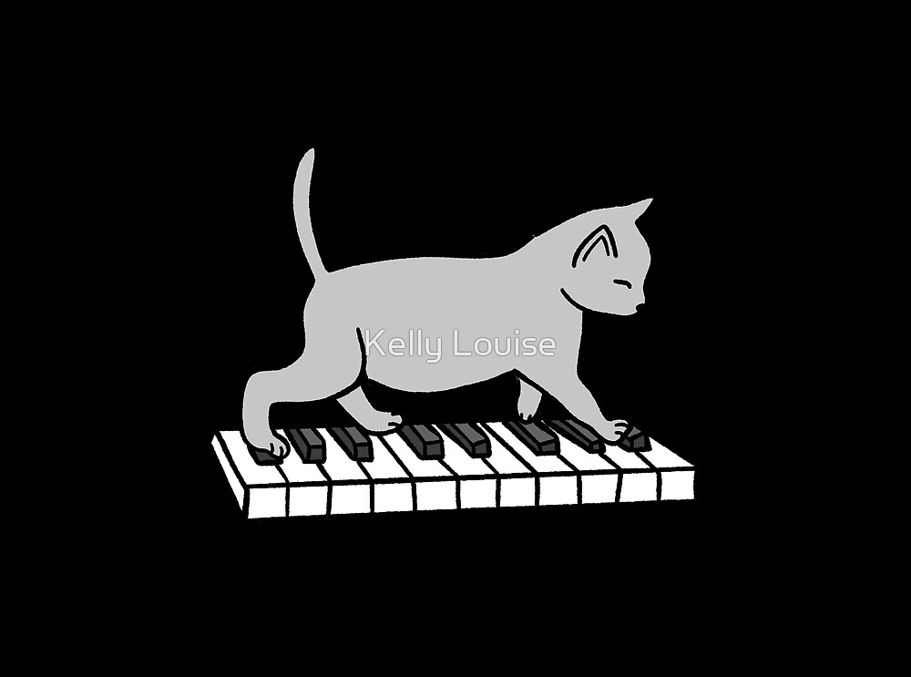 "Cat Playing Piano" by Kelly Louise | Redbubble