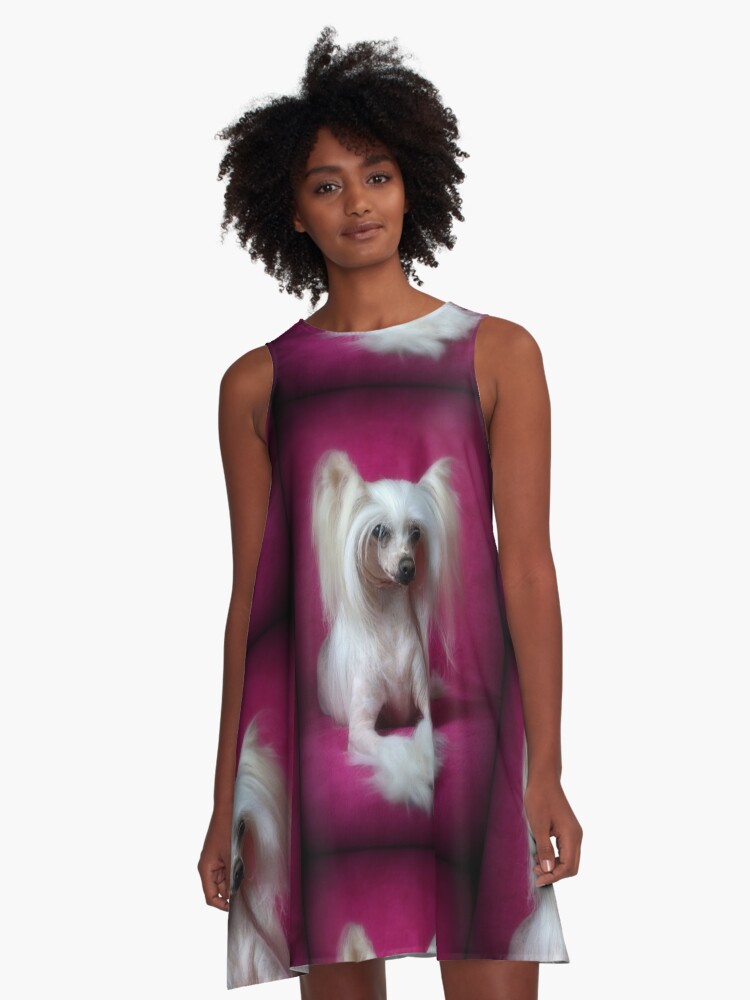 Chinese Crested Dog full face cute pets long hair A-Line Dress