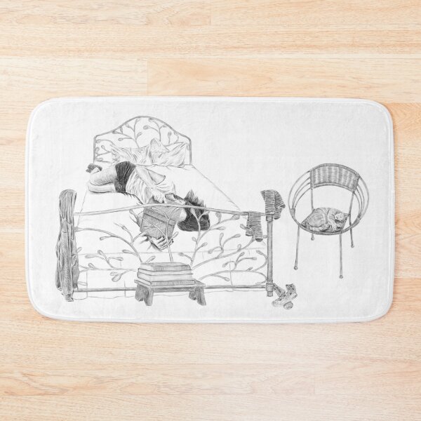 Item preview, Illustration of a girl reading a book in her bed with a cat sleeping aside designed and sold by iswenyi.