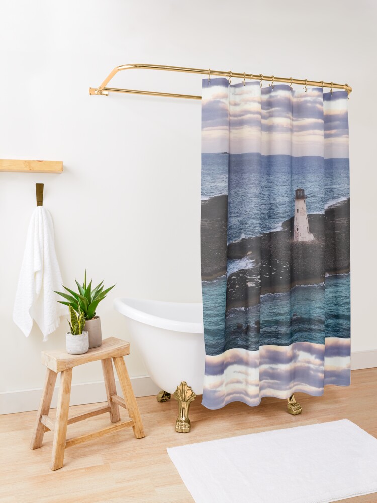 Alternate view of Lighthouse Ocean Paradise Island Nassau Bahamas Original Photo Art Shower Curtain