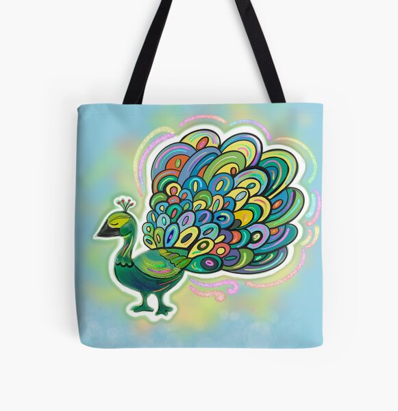 TRADITIONAL BLUE PEACOCK All Over Print Tote Bag