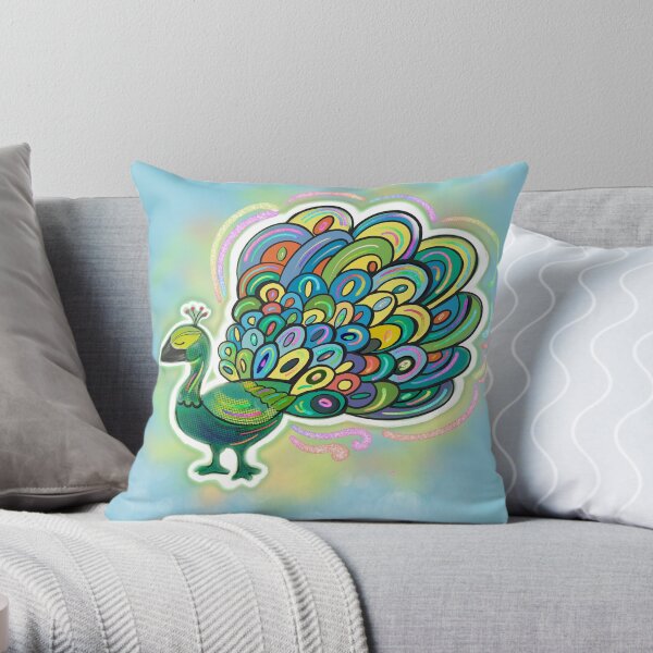 TRADITIONAL BLUE PEACOCK Throw Pillow