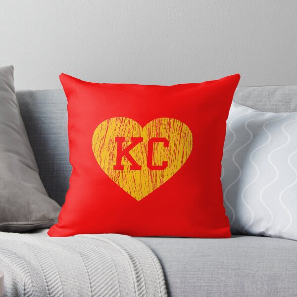 Vintage Retro KC Football Love Yellow Heart Art American Football Cool Sport Lovers Fan Gift Throw Pillow