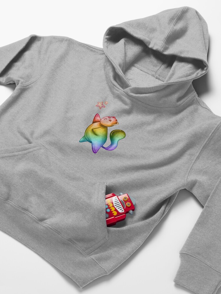 Alternate view of Bubble Cat, Rainbow Galaxy Bubble Cat, Reach For The Stars Kids Pullover Hoodie