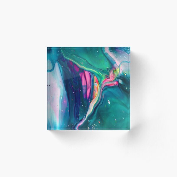 Acrylic Pour Art Print, Aesthetic, “Spaceship” Acrylic Block