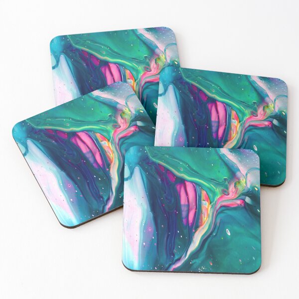 Acrylic Pour Art Print, Aesthetic, “Spaceship” Coasters (Set of 4)