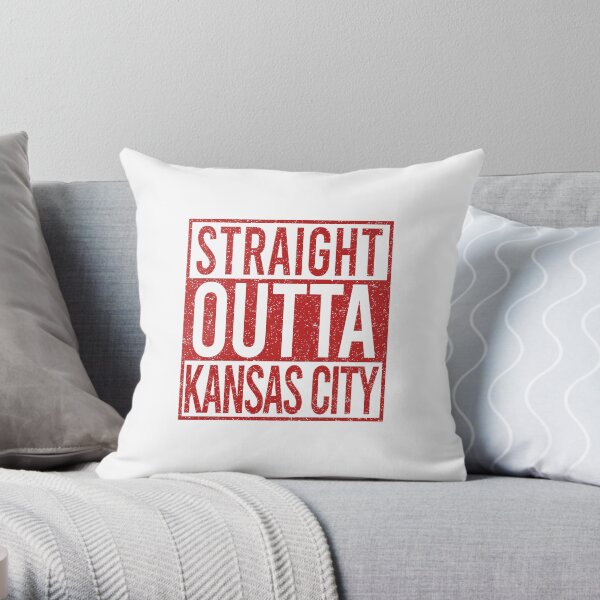 Vintage Retrro Straight Outta KC Football Red Art American Football Cool Sport Lovers Fan Gift Throw Pillow