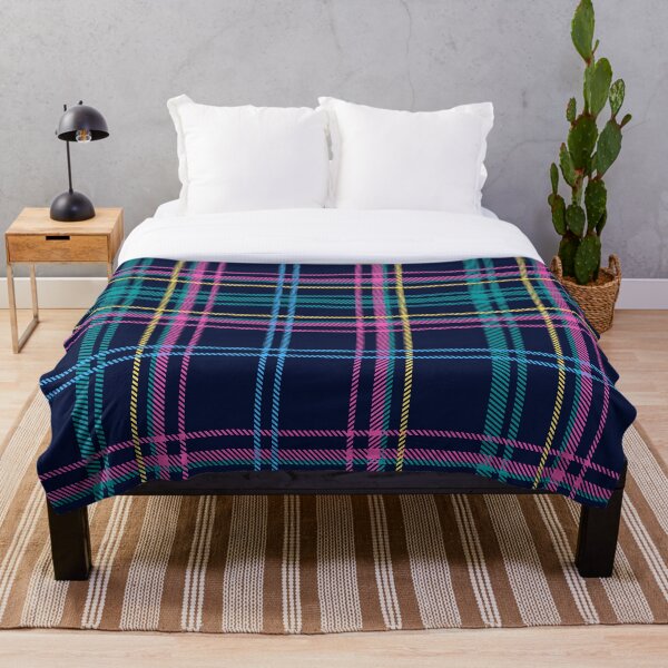 Item preview, Simple Teal Yellow, Blue, & Pink Plaid Pattern on Dark Blue designed and sold by MixedBagMerch.