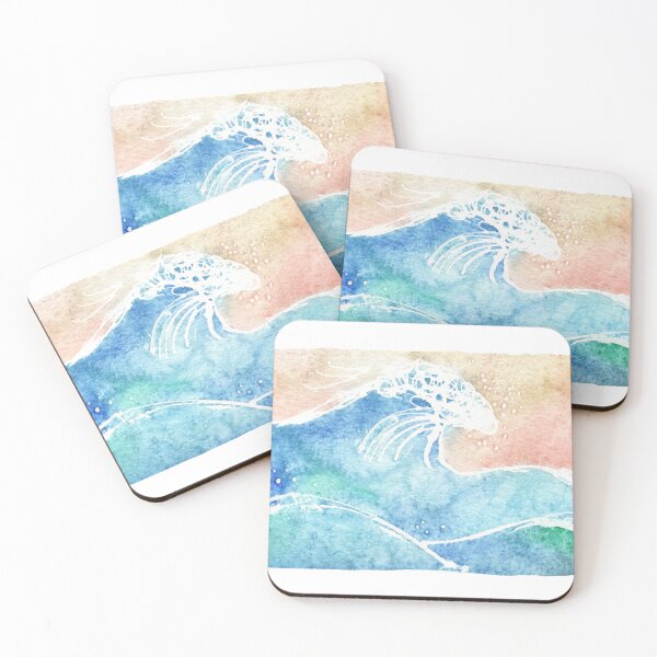 Item preview, Watercolor Ocean Blue Wave . Sunset . Sunrise . designed and sold by maruwatercolor.