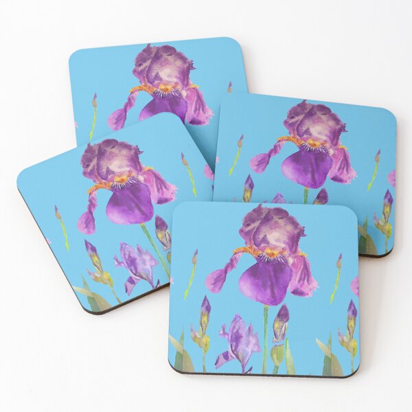 Item preview, Iris Watercolor Painting - Elegant Purple on Blue designed and sold by Sarah  Rajkotwala.