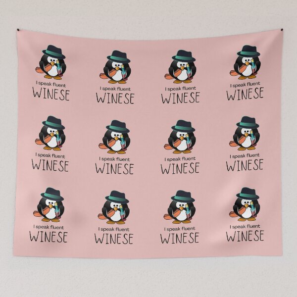 Item preview, I speak fluent Winese | Cute  Penguin with a Wine Bottle and a Wiener  designed and sold by InkItStudio.