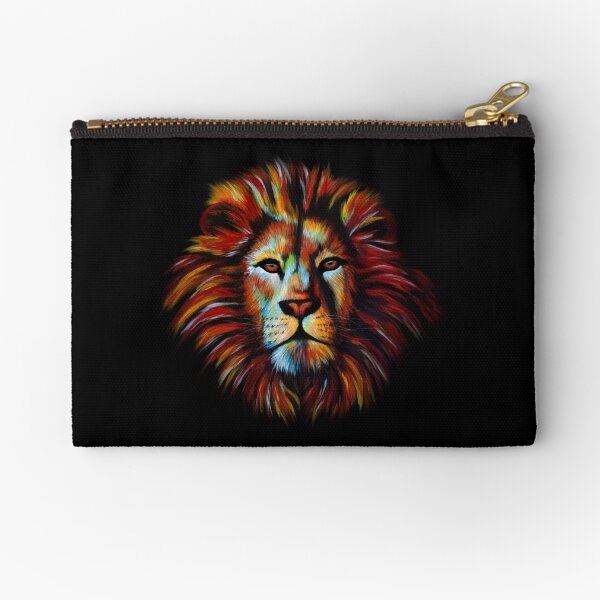 Colourful Lion Head on black background Zipper Pouch