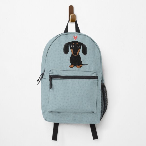 Black and Tan Dachshund with Heart | Cute Cartoon Wiener Dog Backpack