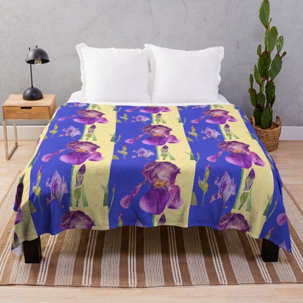 Item preview, Iris Watercolor Painting - Elegant Purple on Navy & Lemon Yellow designed and sold by Sarah  Rajkotwala.