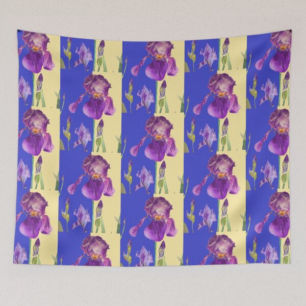 Item preview, Iris Watercolor Painting - Elegant Purple on Navy & Lemon Yellow designed and sold by Sarah  Rajkotwala.
