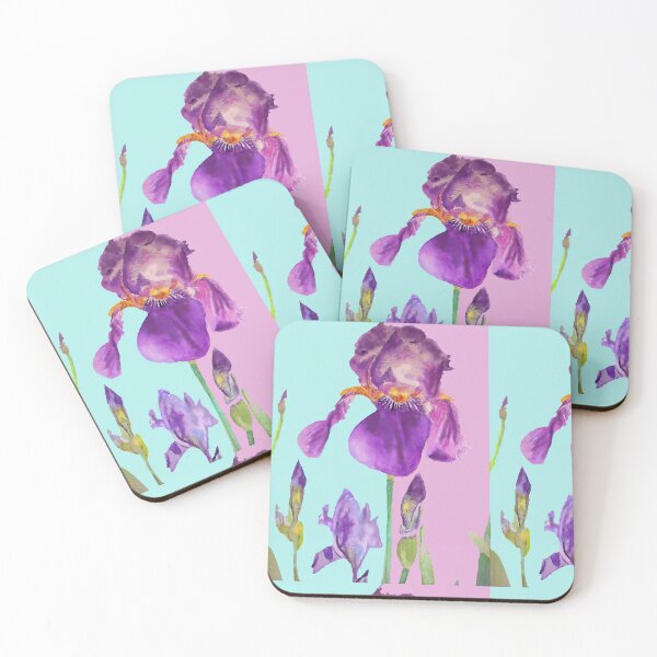 Item preview, Iris Watercolor Painting - Elegant Purple on Aqua & Lilac designed and sold by Sarah  Rajkotwala.