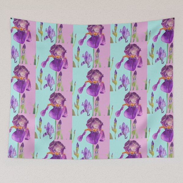 Item preview, Iris Watercolor Painting - Elegant Purple on Aqua & Lilac designed and sold by Sarah  Rajkotwala.