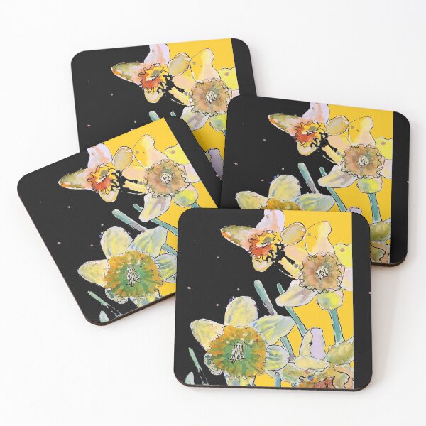 Item preview, Abstract Yellow Daffodil Watercolor Pattern on Yellow and Black designed and sold by Sarah  Rajkotwala.