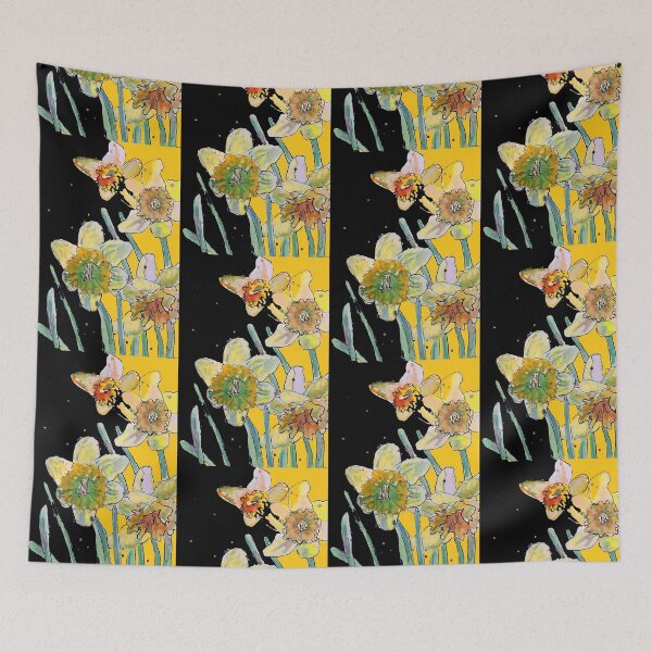Item preview, Abstract Yellow Daffodil Watercolor Pattern on Yellow and Black designed and sold by Sarah  Rajkotwala.