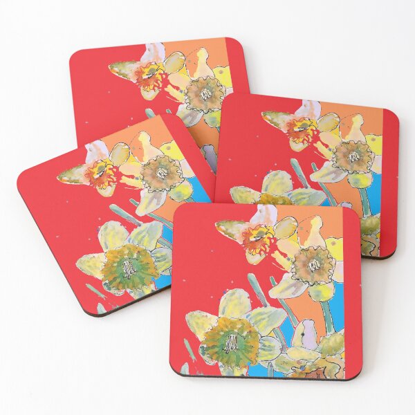 Item preview, Abstract Yellow Daffodil Watercolor Pattern on Red, Orange and Blue designed and sold by Sarah  Rajkotwala.