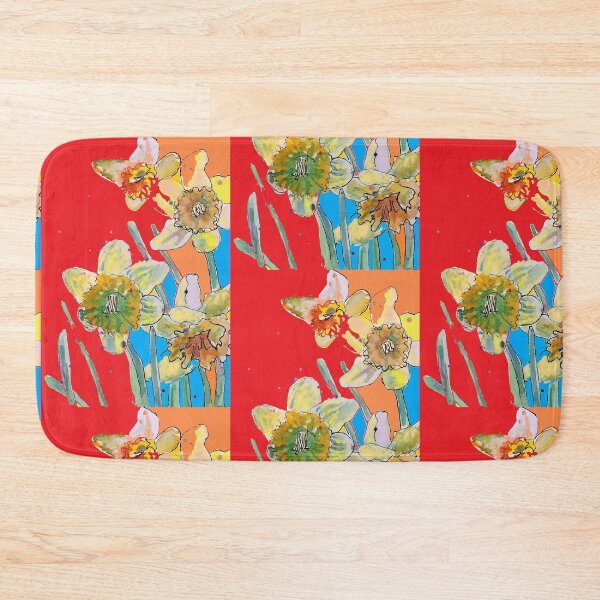 Item preview, Abstract Yellow Daffodil Watercolor Pattern on Red, Orange and Blue designed and sold by Sarah  Rajkotwala.