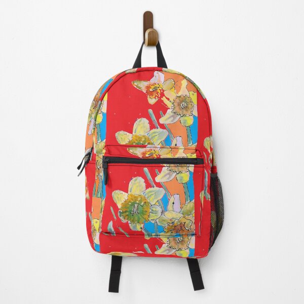 Item preview, Abstract Yellow Daffodil Watercolor Pattern on Red, Orange and Blue designed and sold by Sarah Rajkotwala.