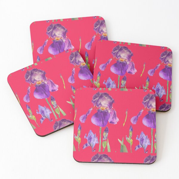 Item preview, Iris Watercolor Painting - Elegant Purple on Rich Red designed and sold by Sarah  Rajkotwala.