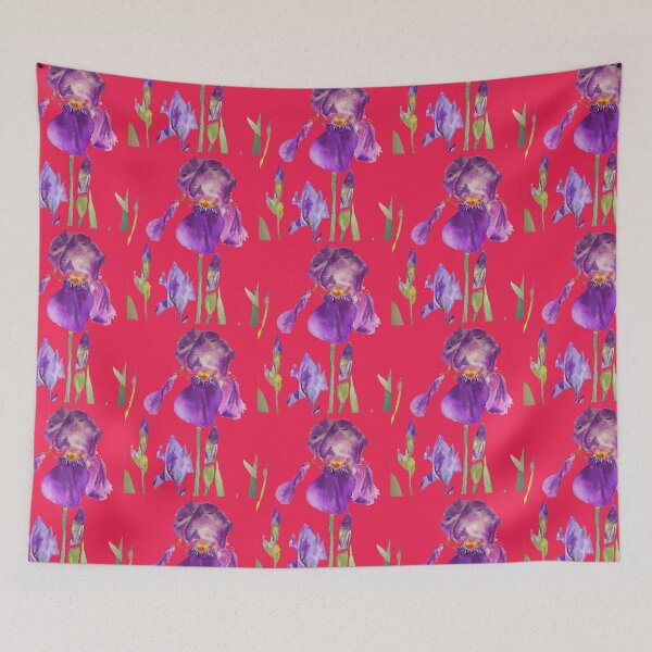 Item preview, Iris Watercolor Painting - Elegant Purple on Rich Red designed and sold by Sarah  Rajkotwala.
